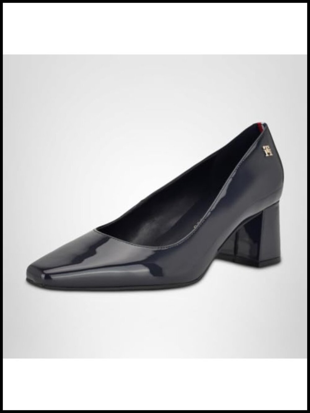 Block Heel Pump with Square Toe Faux Patent Leather Slip-On 2.17" Heel